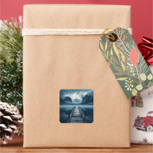 Sticker Carré Haven Mountain Lakeside Horizon Paysage