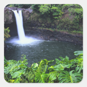 Sticker Carré Hawaï, Big Island, Hilo, Rainbow Falls, Lush