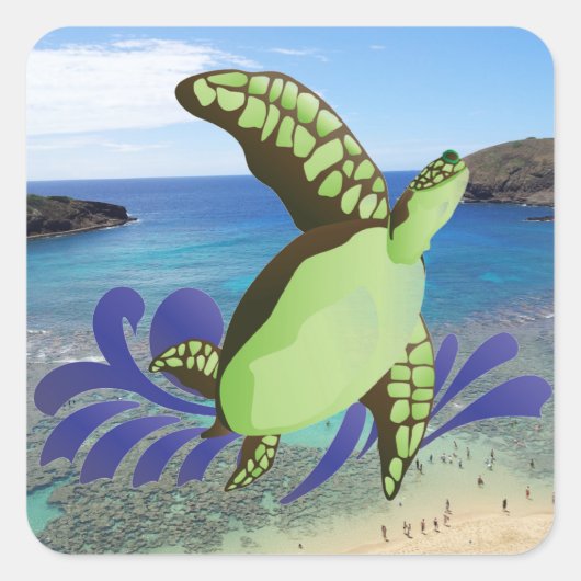 Sticker Carré Hawaii Hanauma Bay Oahu Turtle (Devant)