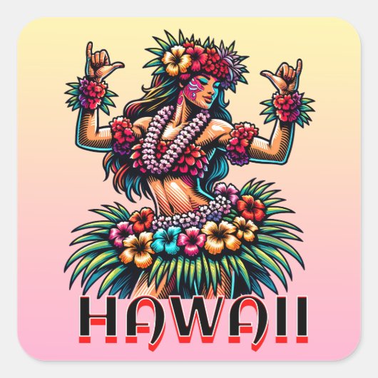 Sticker Carré Hawaii | Hawaiian Hula Dancer (Devant)