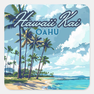 Sticker Carré Hawaii Kai Honolulu Oahu Hawaii Retro