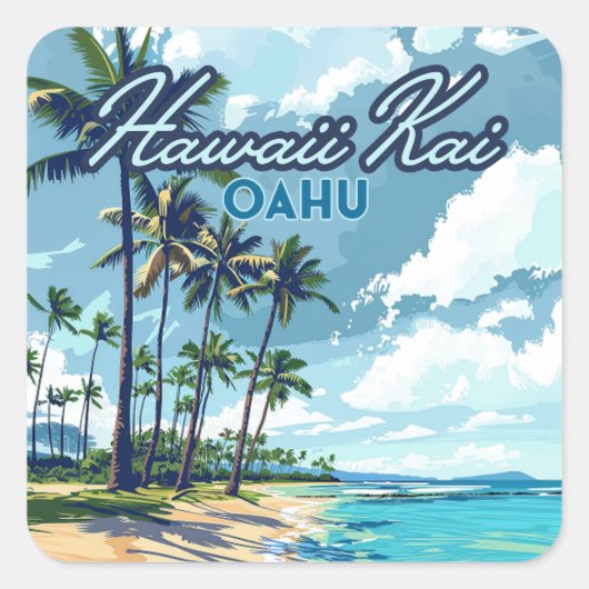Sticker Carré Hawaii Kai Honolulu Oahu Hawaii Retro (Devant)