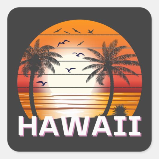 Sticker Carré Hawaii Palm Trees Vintages Summer Beach (Devant)
