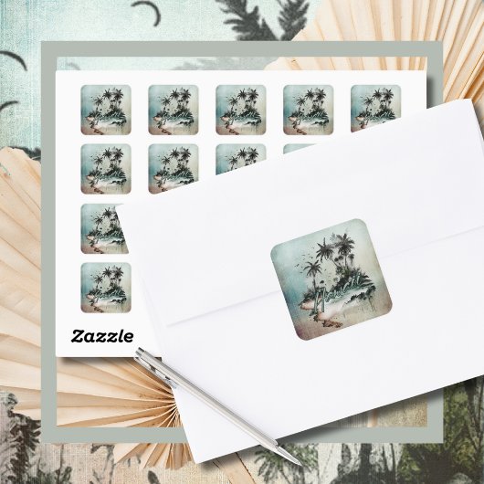 Sticker Carré Hawaii Tropical Palm Tree Island