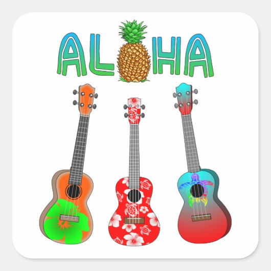 Sticker Carré Hawaiian Ukulele Aloha Hawaii (Devant)