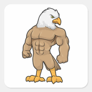 Sticker Carré Hawk en Bodybuilder avec six pack