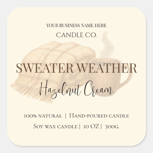 Sticker Carré Hazelnut Cream | Cozy Neutral Soy Candle Label (Devant)