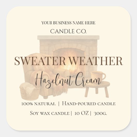 Sticker Carré Hazelnut Cream | Cozy Neutral Soy Candle Label (Devant)