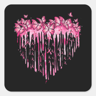 Sticker Carré Heart Pink Ribbon Butterflies Breast Cancer