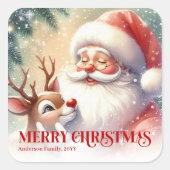Sticker Carré Heartwarming Personalized Santa and Rudolph Sticke (Devant)