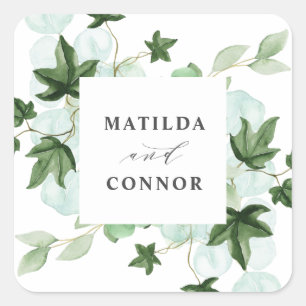 Sticker Carré Hedera   Ivy Feuille Aquarelle Mariage botanique