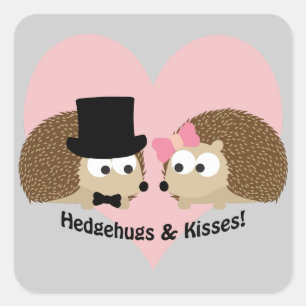 Sticker Carré Hedgehug et Kisses Hedgehog Couple