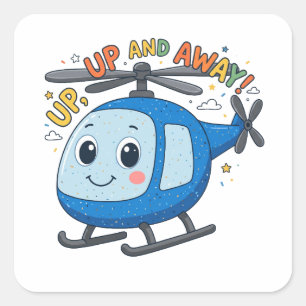 Sticker Carré Hélicoptère Enfants Mignon Haut Haut Et Loin