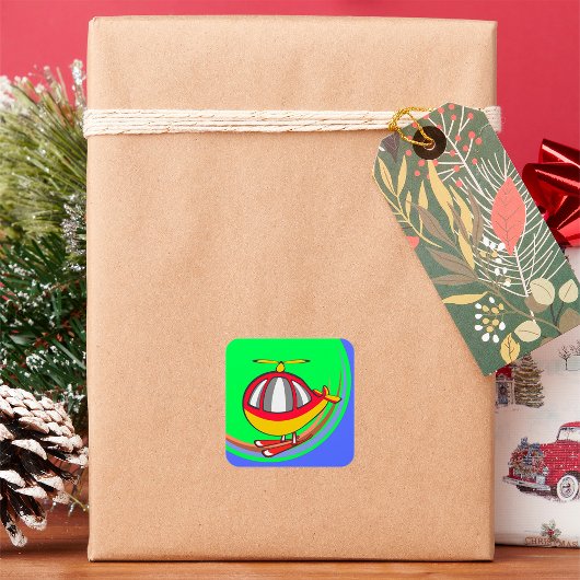 Sticker Carré Hélicoptère Jaune Et Rouge