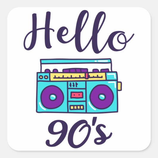 Sticker Carré Hello 90s radio cassette recorder (Devant)
