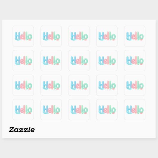 Sticker Carré Hello Glossy Pastel Ocean Text (Feuille)