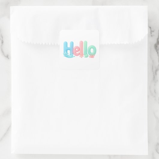 Sticker Carré Hello Glossy Pastel Ocean Text (Sac)