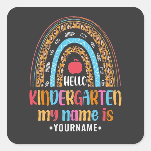 Sticker Carré Hello Kindergarten Rainbow First Day of School (Devant)