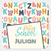 Sticker Carré Hello School' Alphabet avec nom personnalisé (Devant)