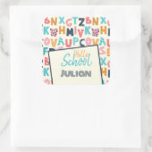 Sticker Carré Hello School' Alphabet avec nom personnalisé (Sac)