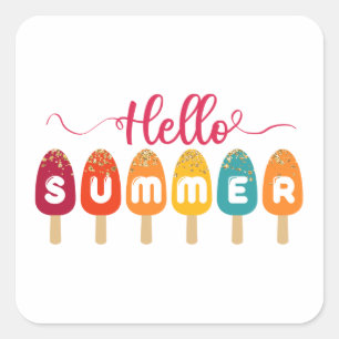 Sticker Carré Hello Summer Colorful Popsicle