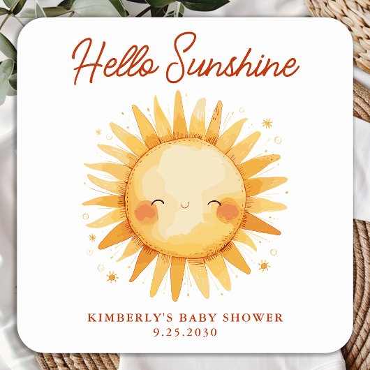 Sticker Carré Hello Sunshine Boho Cute Sun Thank You Baby Shower
