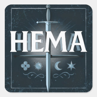 Sticker Carré HEMA Medieval Sword Emblem – Blue Graffiti Style