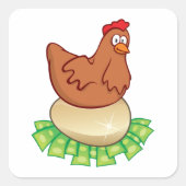 Sticker Carré Hen Sur Un Oeuf D'Or (Devant)