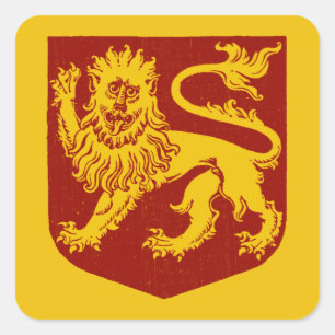 Sticker Carré Héraldique Lion d'Or Royal Bouclier Rouge