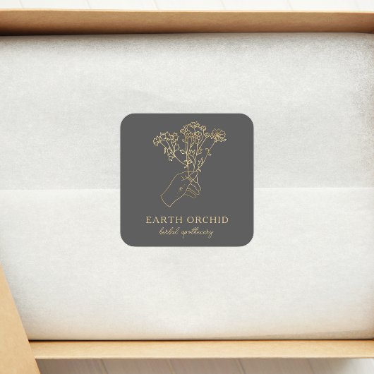 Sticker Carré Herbal + Apothécaire Floral Or