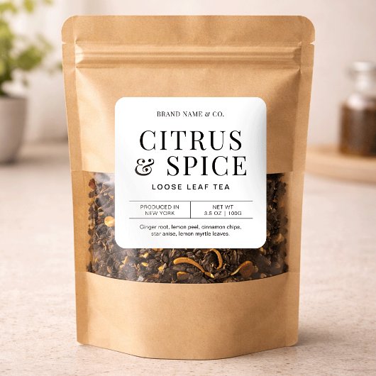 Sticker Carré Herbal Tea Simple Minimalist Ingredients Label