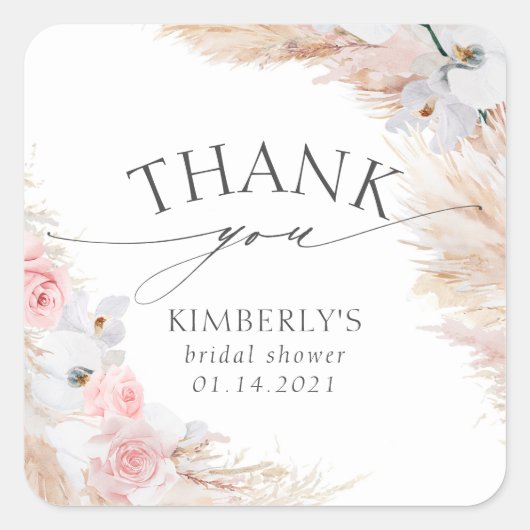 Sticker Carré Herbe des Pampas et Orchidée Blanche Tropical (Devant)