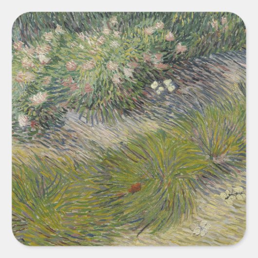 Sticker Carré Herbes et papillons par Vincent van Gogh (Devant)