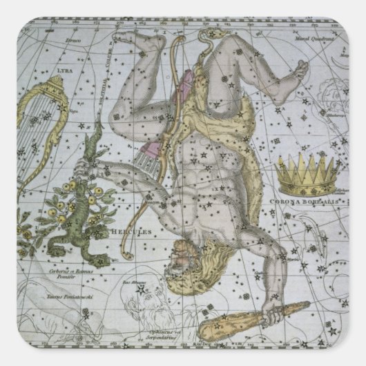 Sticker Carré Hercules, de "A Celestial Atlas", pub. en 1822 ( (Devant)