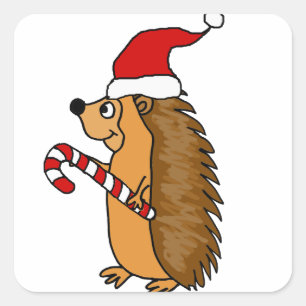 Sticker Carré Hérisson amusant à Santa Hat Art de Noël