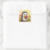 Sticker Carré Hérisson Avec Bouquet Fleur (Sac)