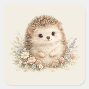 Sticker Carré Hérisson européen adorable dans un jardin