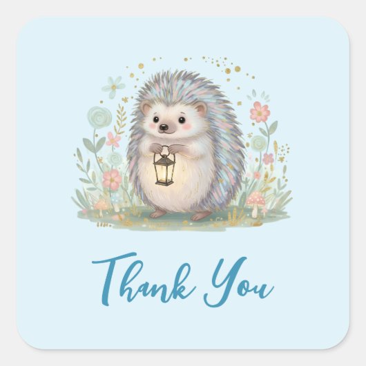 Sticker Carré Hérisson Mignon avec Merci Lanterne (Devant)