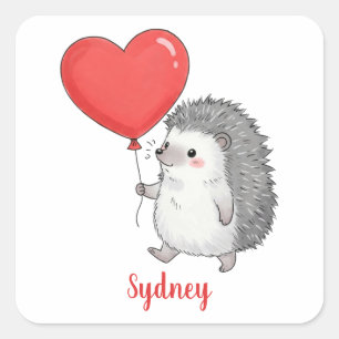 Sticker Carré Hérisson Mignon Personnalisé avec Ballon en Forme