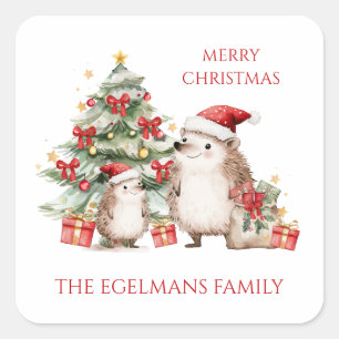 Sticker Carré Hérissons de Noël du Père Noël
