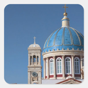 Sticker Carré Hermoupolis, île de Syros, Grèce. Dôme bleu de