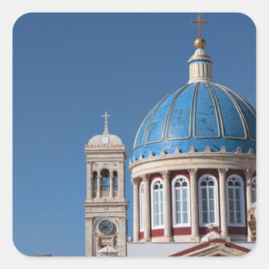 Sticker Carré Hermoupolis, île de Syros, Grèce. Dôme bleu de (Devant)