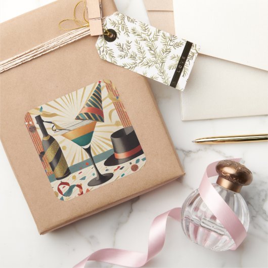 Sticker Carré Heure Cocktail Mi-Siècle - Nouvel An (Cadeaux)