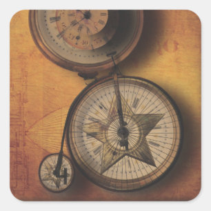Sticker Carré Heure d'aller horloge de Steampunk sur la