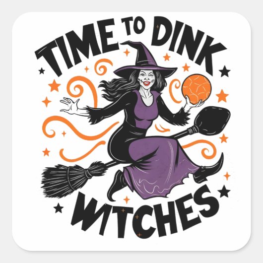 Sticker Carré Heure de Dink Witts Halloween Pickleball Éffrayant (Devant)