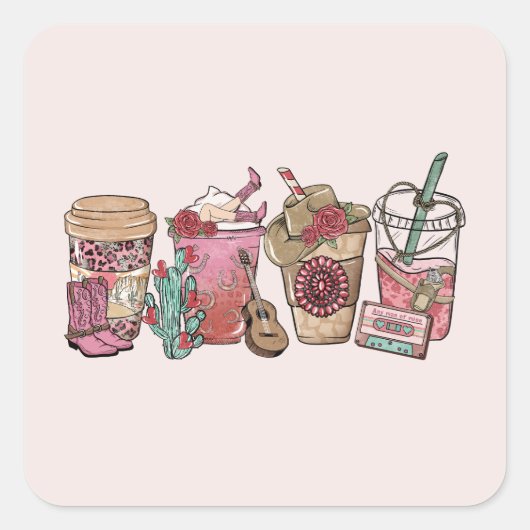 Sticker Carré Heure du café Cowboy (Devant)