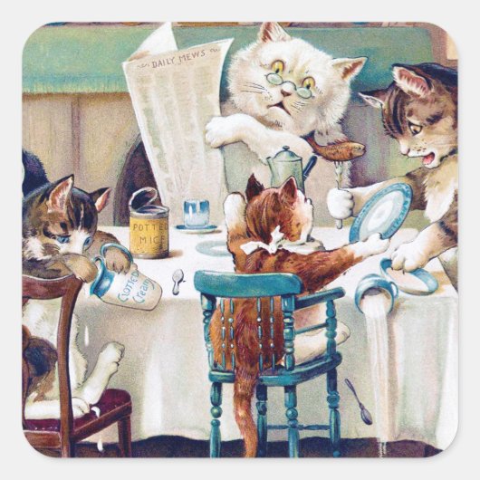 Sticker Carré Heure du petit-déjeuner de chat, Louis Wain (Devant)
