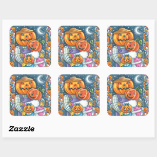 STICKER CARRÉ HEUREUSE FAMILLE JACK-O'-LANTERN, COLORÉE ET MORTE