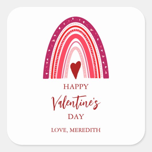 Sticker Carré Heureuse Sainte-Valentin Boho Arc-en-ciel & Coeurs (Devant)