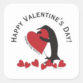 Sticker Carré HEUREUSE SAINTE-VALENTIN ! Coeur rouge et pingouin (Devant)